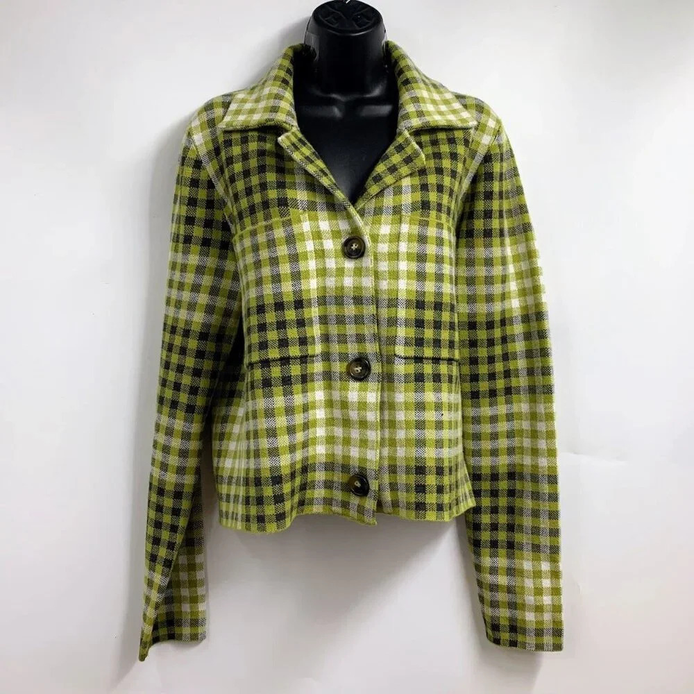 Rachel Roy Women's‎ Plaid Check Rayon 3 Button Long Sleeve Jacket Size L